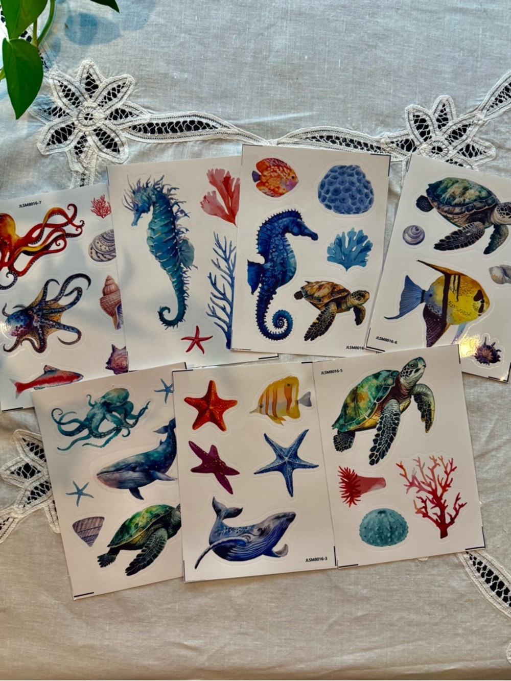 Ocean Life Watercolor Sticker Sheets - Sea Turtle, Seahorse, Whale & Coral
